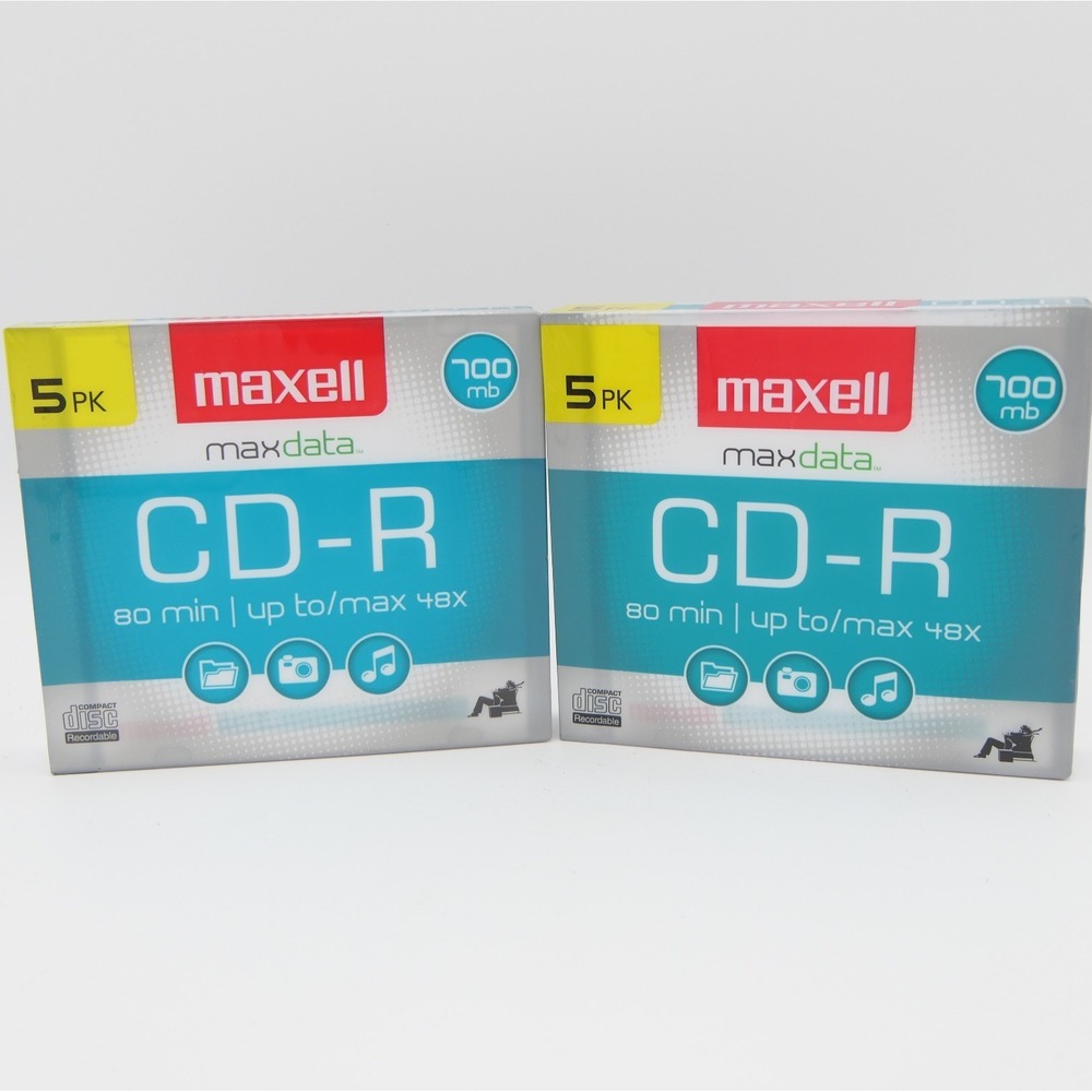 Maxell MaxData CD-R 2‎ Packs of 5 Recordable Compact Discs 80 Min 48X 700mb